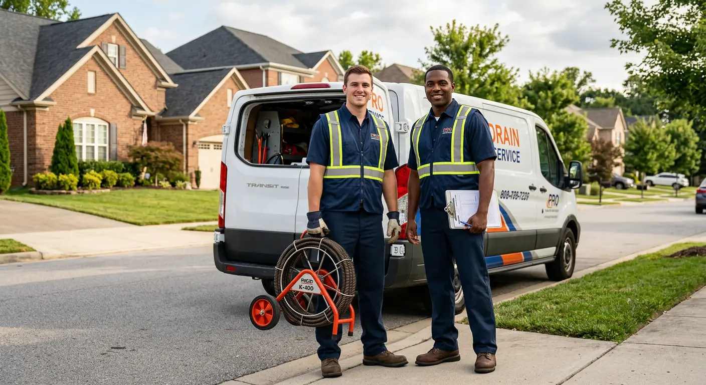 Sewer and drain service team with equipment ready for work in Raymore