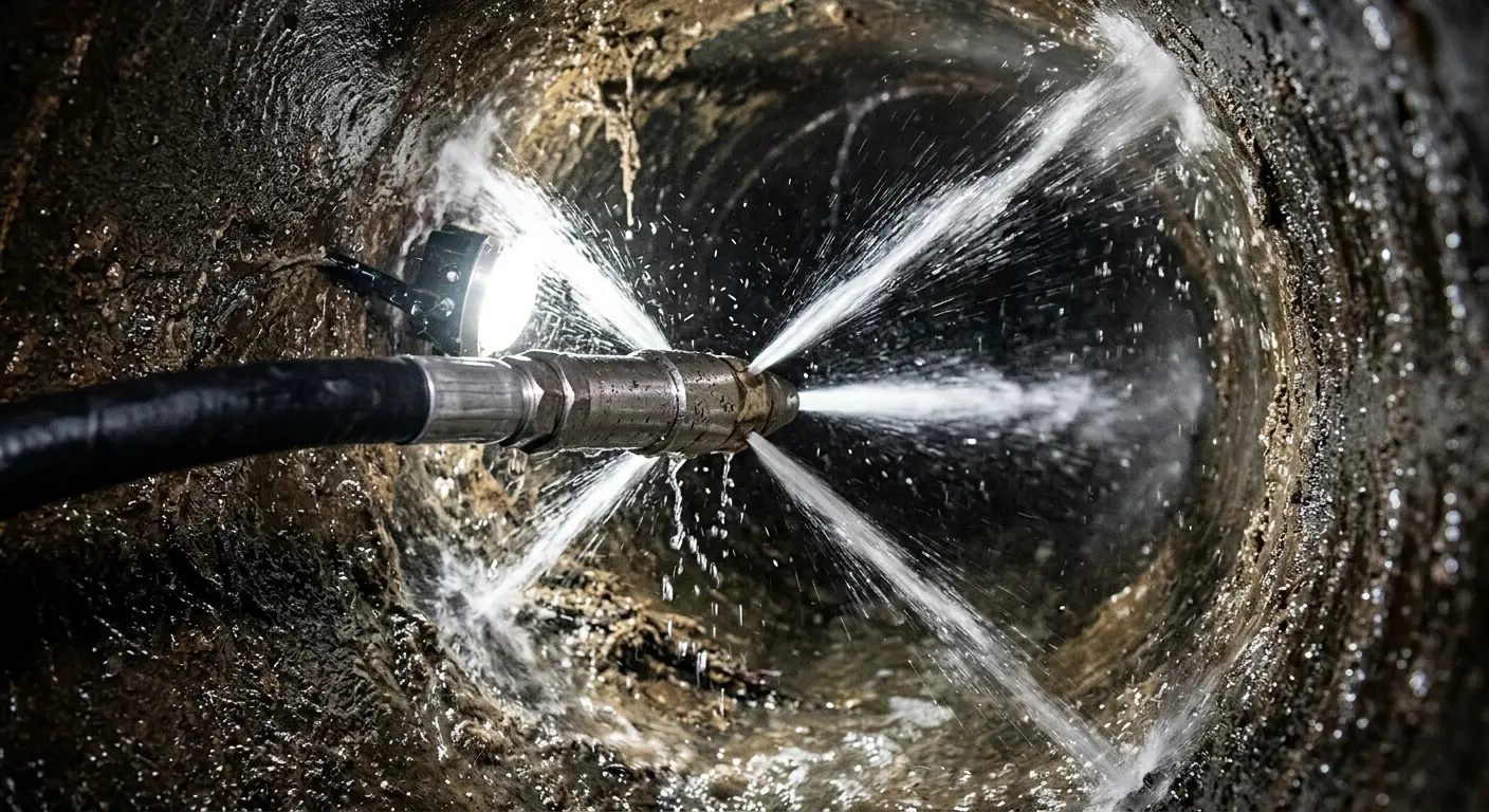 High-pressure hydro jetting nozzle cleaning sewer pipe for Sewer Cleanout in Raymore